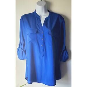 Ivanka Trump Womens Bright Blue Womens Rolled Sleeve Blouse Size Small Office